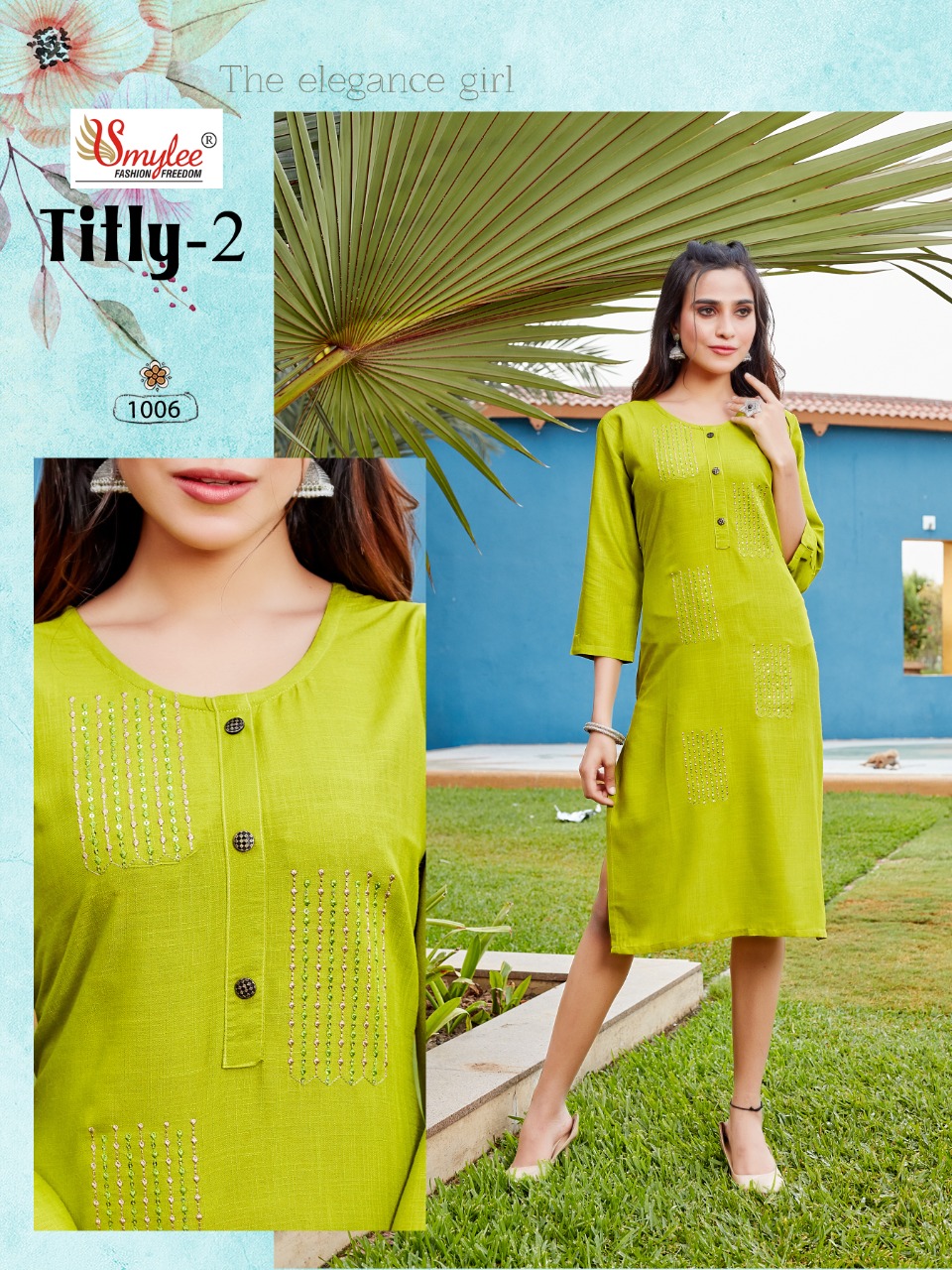 Smylee Fashion Titly Vol 2 Rayon Slub Fancy Embroidery Kurtis Wholesaler Surat