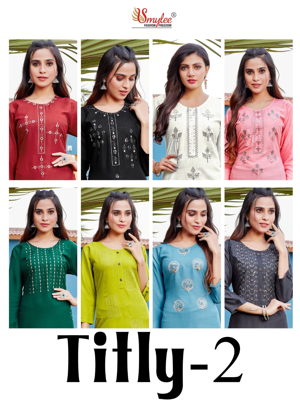 Smylee Fashion Titly Vol 2 Rayon Slub Fancy Embroidery Kurtis Wholesaler Surat