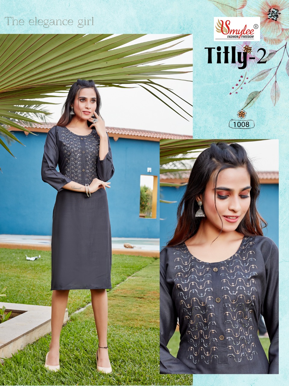 Smylee Fashion Titly Vol 2 Rayon Slub Fancy Embroidery Kurtis Wholesaler Surat