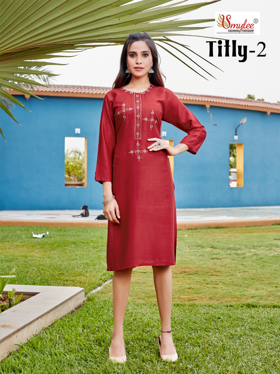 Smylee Fashion Titly Vol 2 Rayon Slub Fancy Embroidery Kurtis Wholesaler Surat