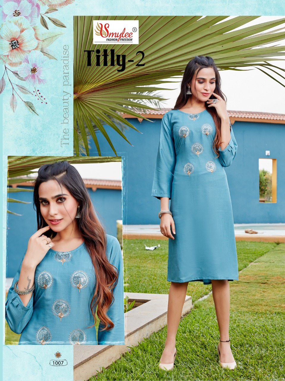Smylee Fashion Titly Vol 2 Rayon Slub Fancy Embroidery Kurtis Wholesaler Surat
