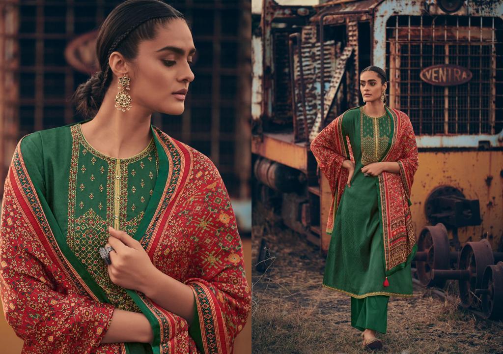 Varsha Ikat Tusser Silk With Embroidery Work Salwar Suits Wholesaler Surat