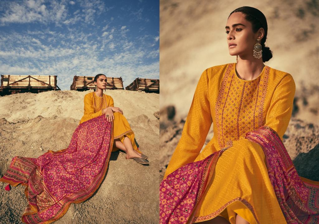 Varsha Ikat Tusser Silk With Embroidery Work Salwar Suits Wholesaler Surat