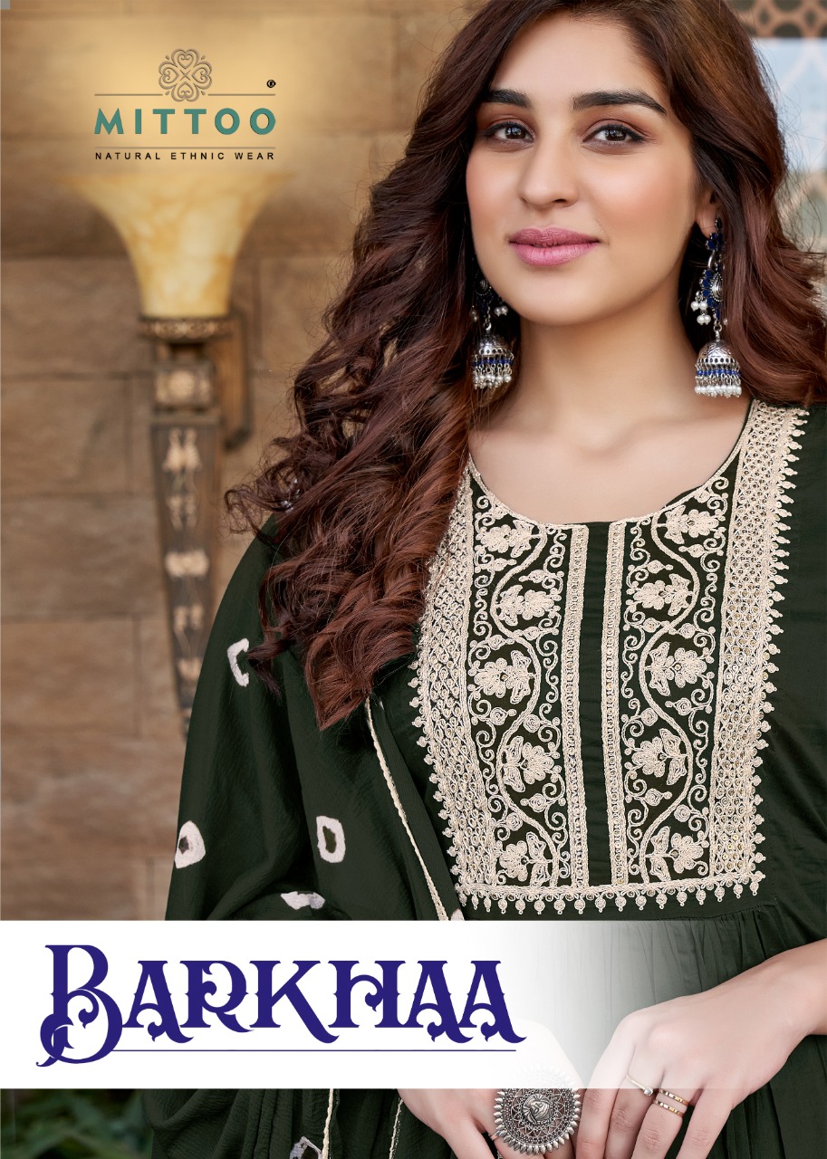 Mittoo Fashion Barkhaa Mull Cotton With Embroidery Work Long Anarkali Style Casual Wear Kurtis Wholesale Dealer Surat