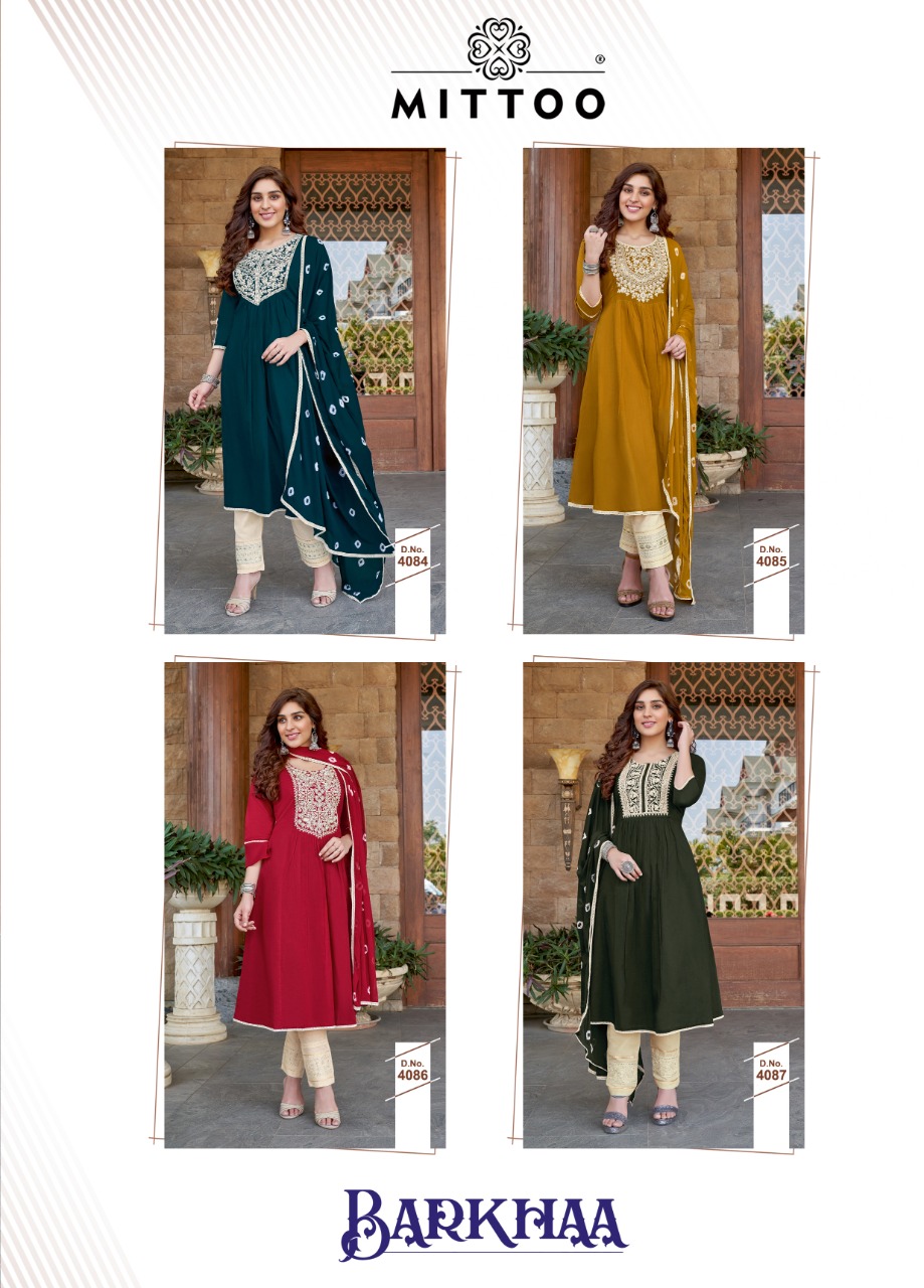 Mittoo Fashion Barkhaa Mull Cotton With Embroidery Work Long Anarkali Style Casual Wear Kurtis Wholesale Dealer Surat