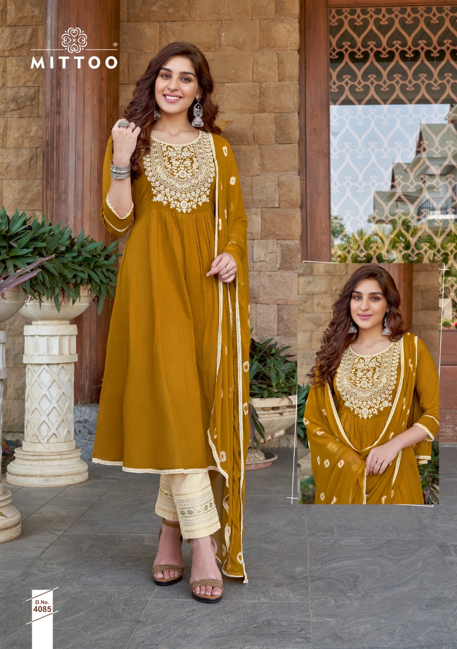 Mittoo Fashion Barkhaa Mull Cotton With Embroidery Work Long Anarkali Style Casual Wear Kurtis Wholesale Dealer Surat