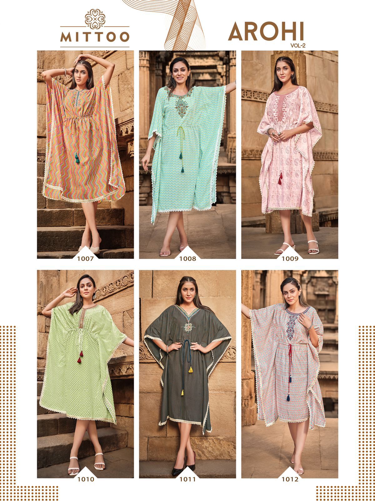 Mittoo Arohi Vol 2 Rayon Printed Stylish Western Style Kaftan Kurtis Wholesaler Surat