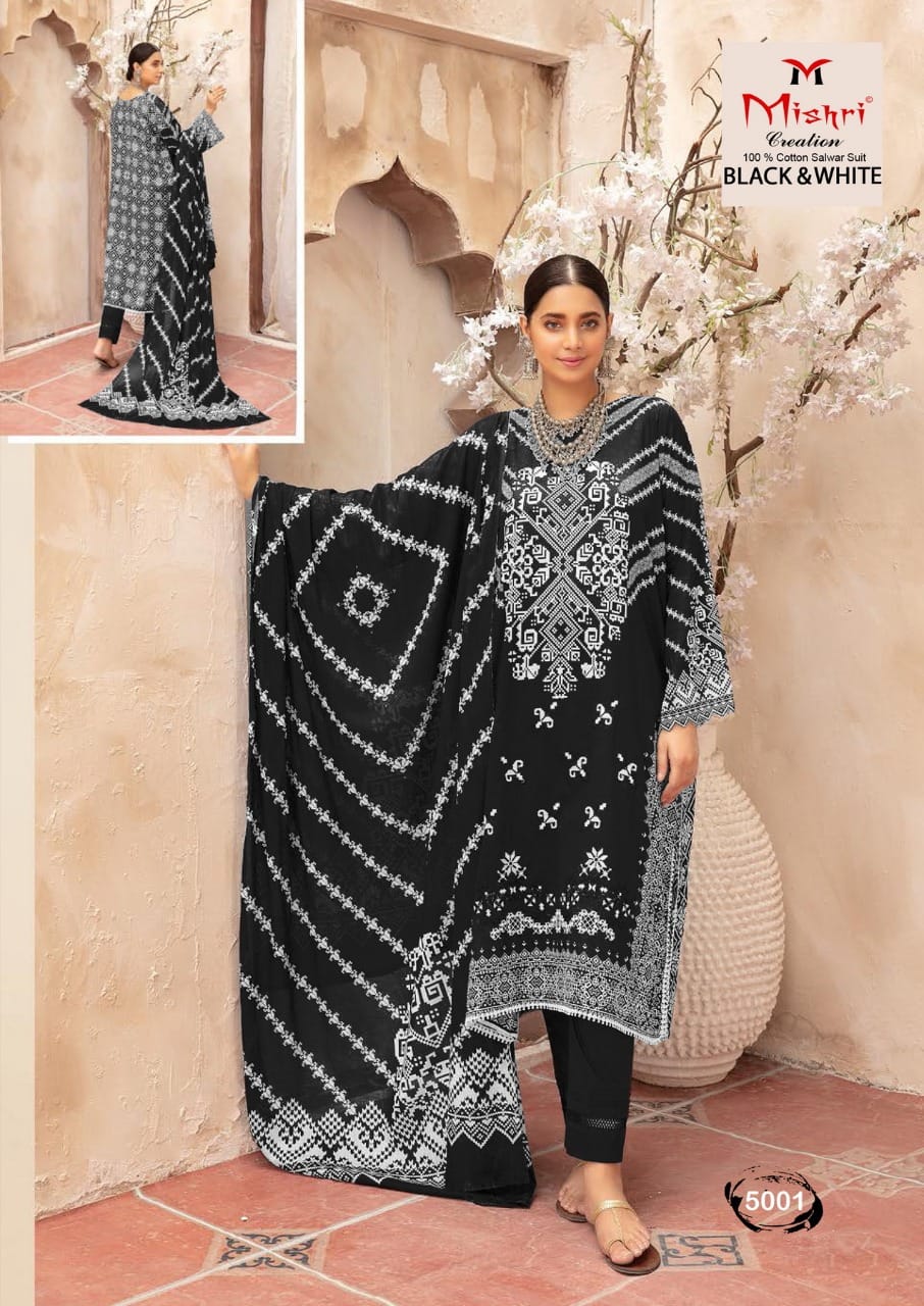 Mishri Creation Black And White Vol 5 Cotton Printed Suits Wholesaler Surat