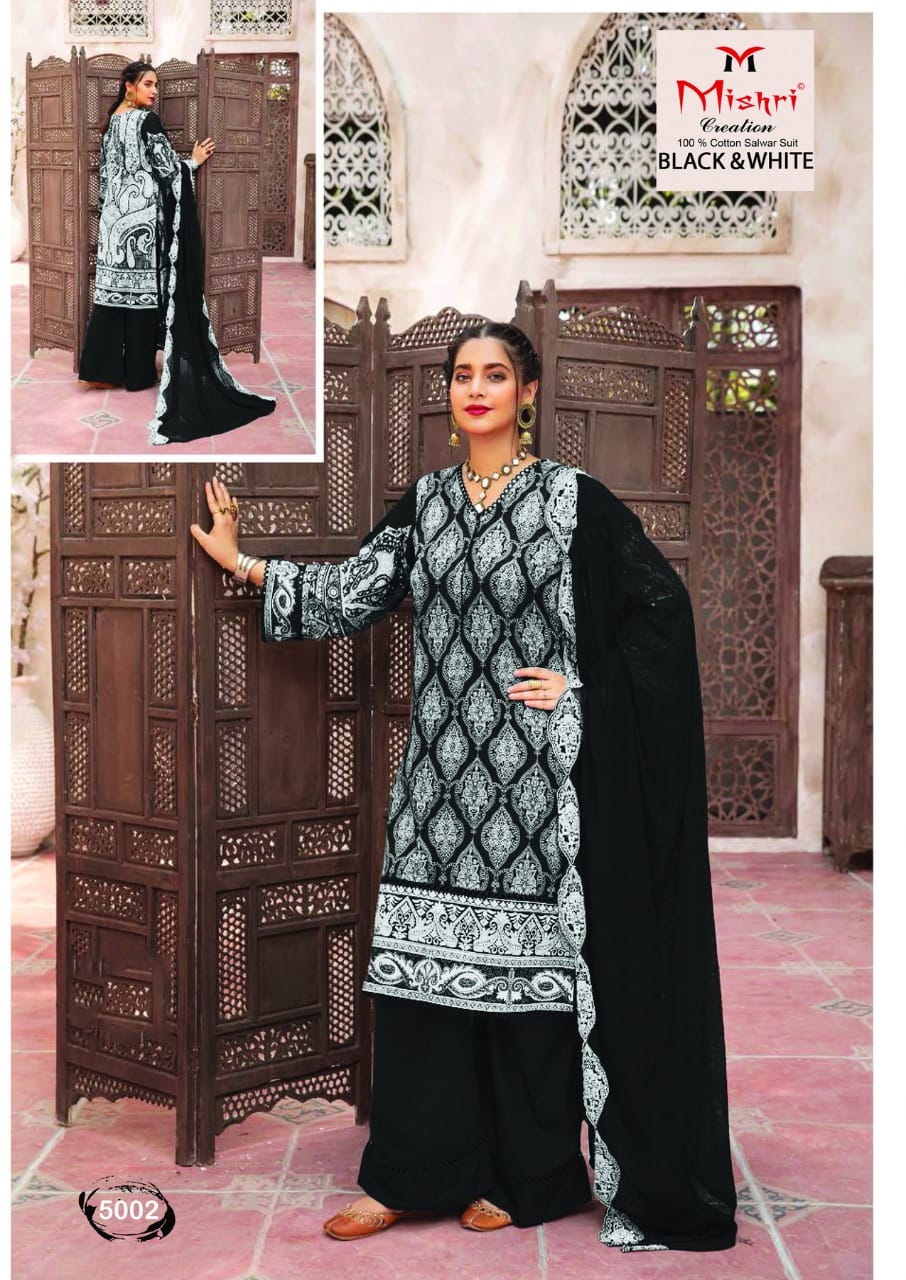 Mishri Creation Black And White Vol 5 Cotton Printed Suits Wholesaler Surat