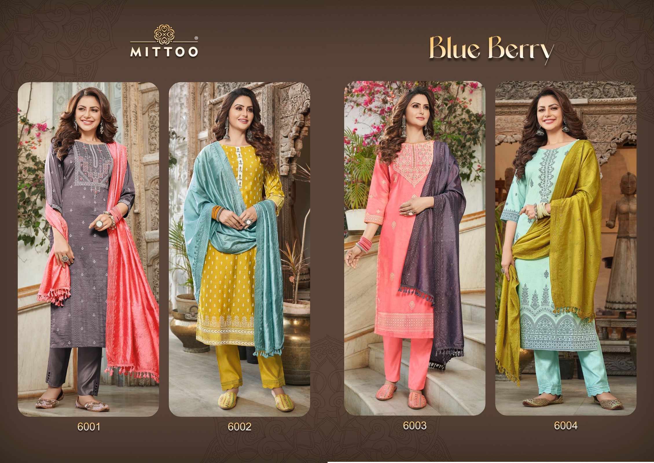 Mittoo Blue Berry Viscose Embroidery Designer Kurti Combo Set Wholesaler Surat