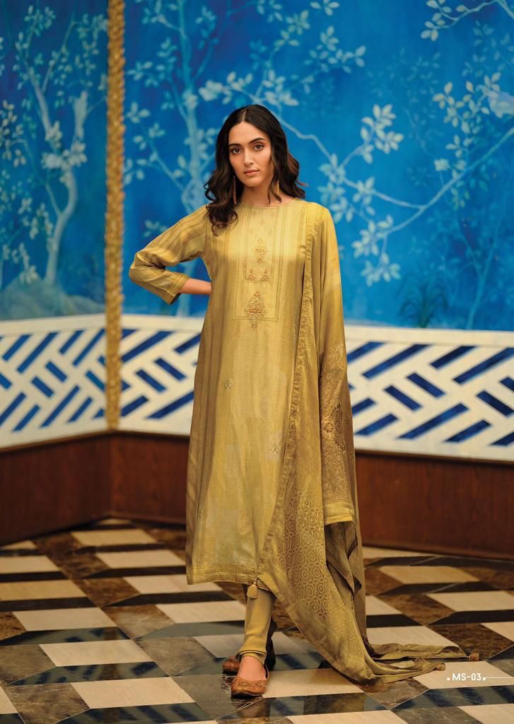 Varsha Miesha Russian Silk Digitaly Print With Hand Work Designer Suits Wholesaler Surat