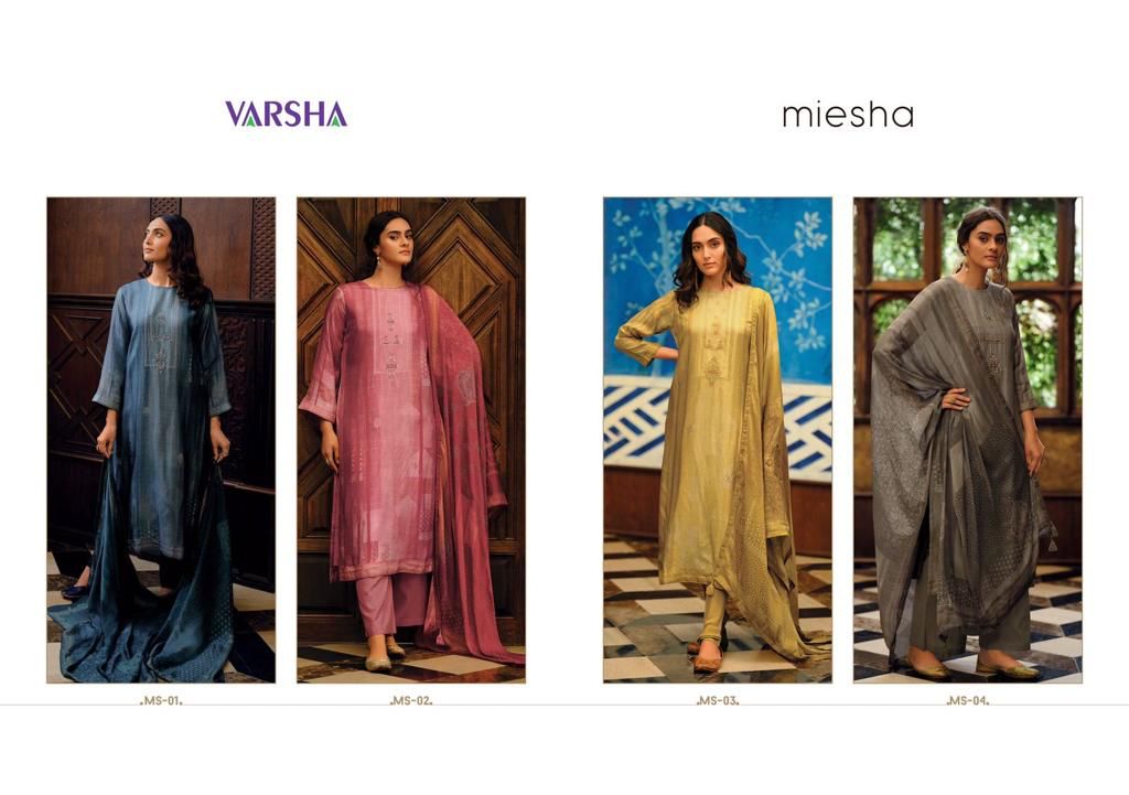 Varsha Miesha Russian Silk Digitaly Print With Hand Work Designer Suits Wholesaler Surat