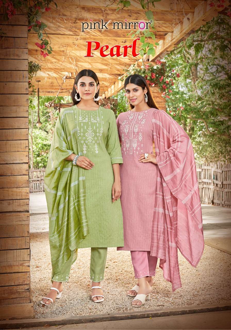 Pink Mirror Pearl Viscose Embroidery Designer Kurti Combo Set Wholesaler Surat