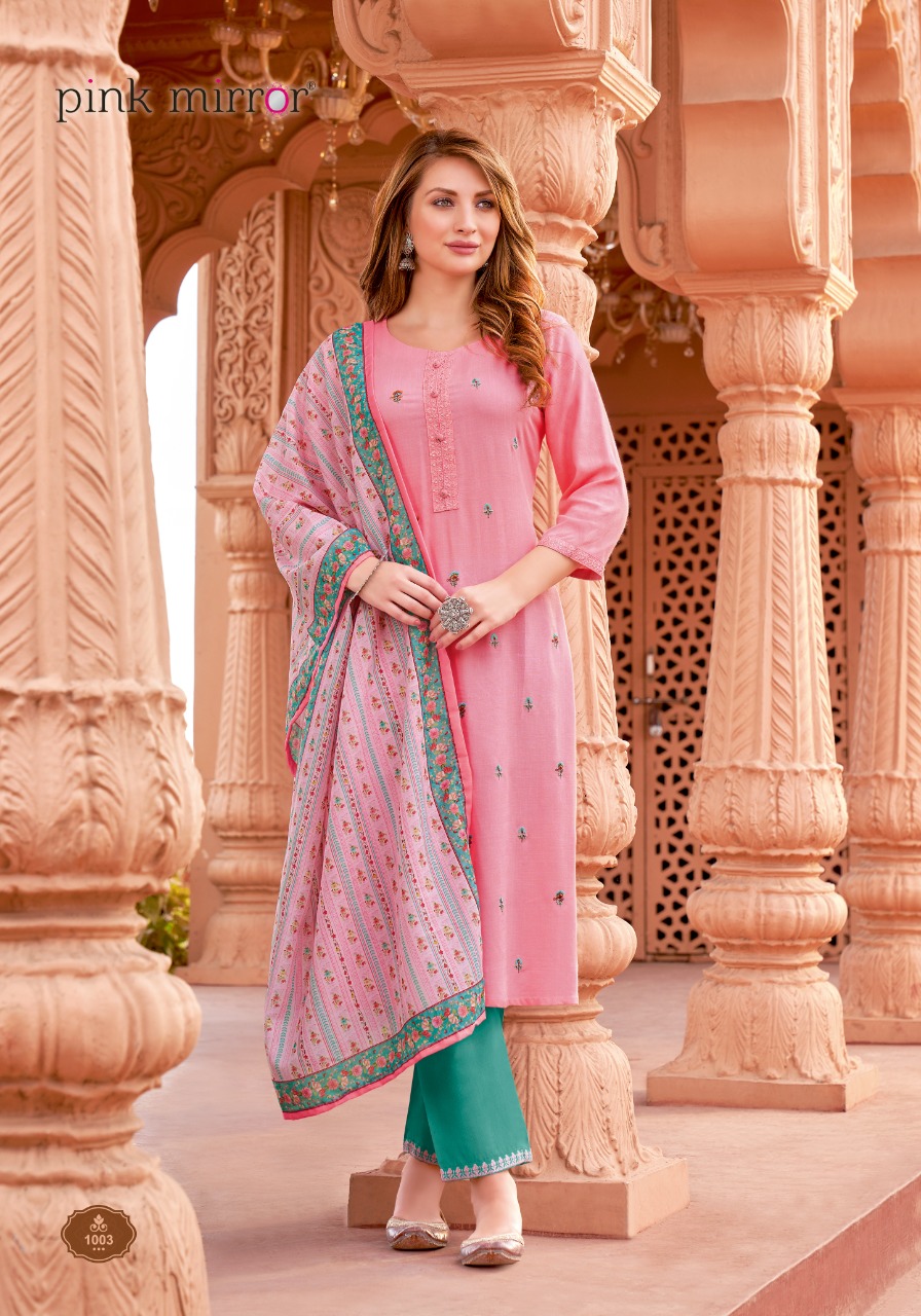 Pink Mirror Refresh Rayon Embroidery Designer Kurti Combo Set Wholesaler Surat