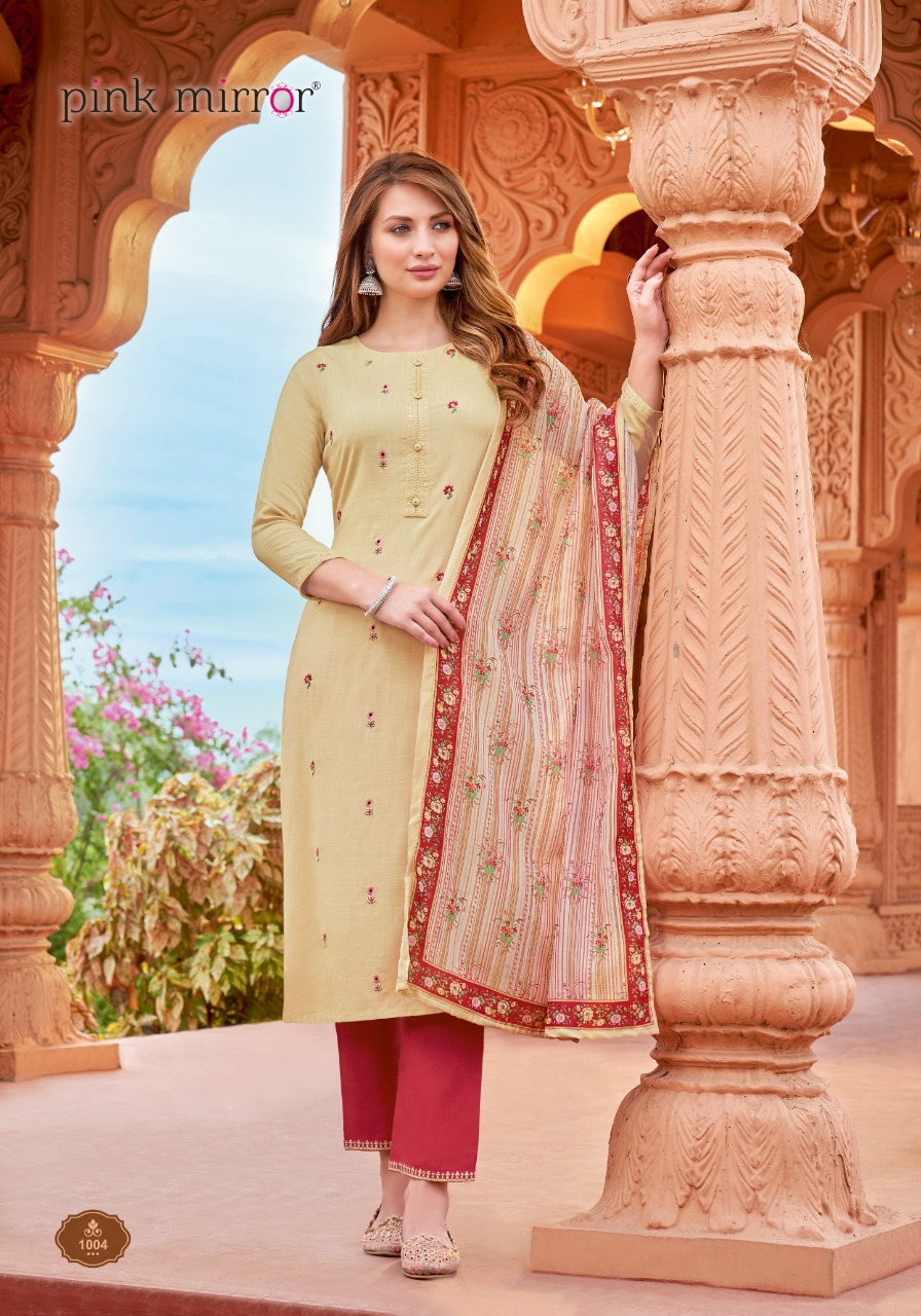 Pink Mirror Refresh Rayon Embroidery Designer Kurti Combo Set Wholesaler Surat
