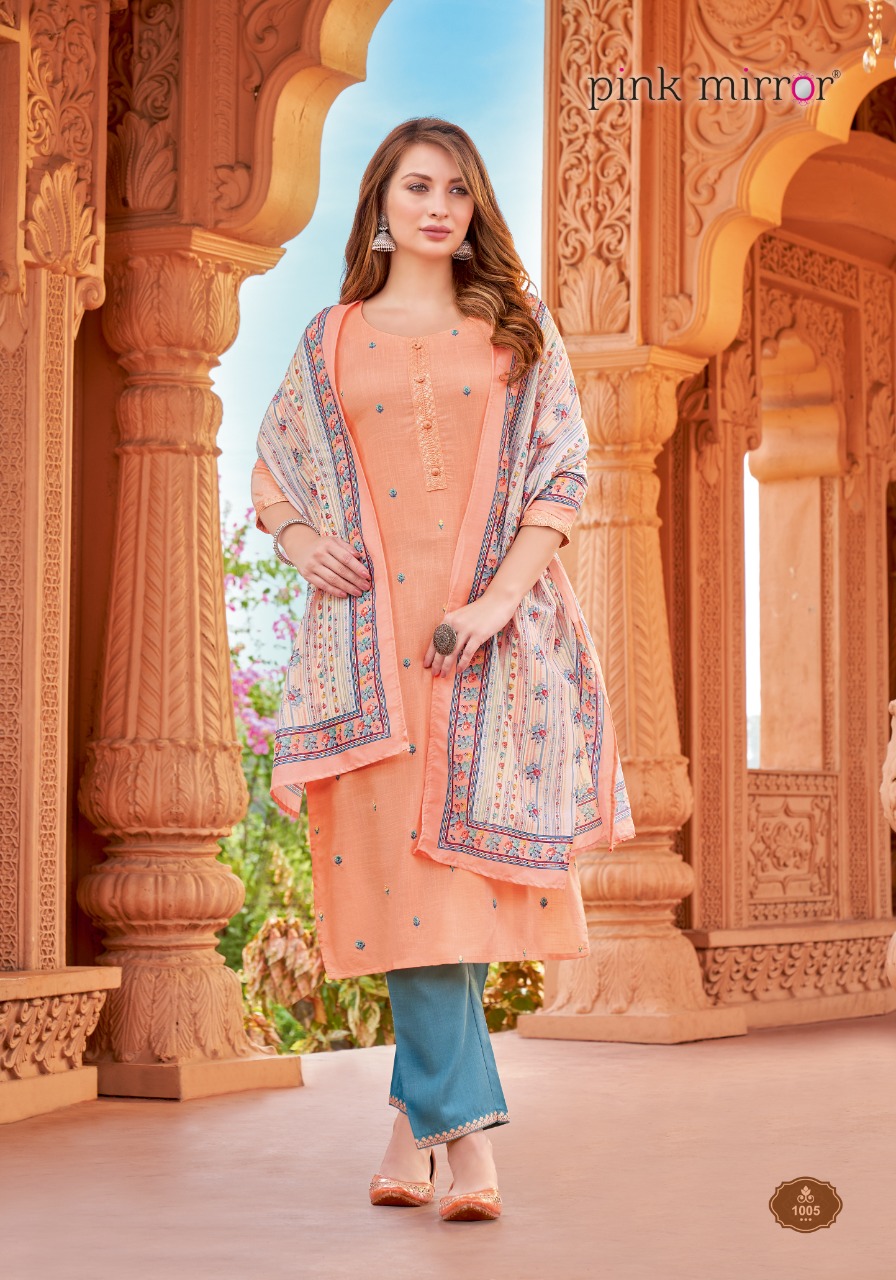 Pink Mirror Refresh Rayon Embroidery Designer Kurti Combo Set Wholesaler Surat