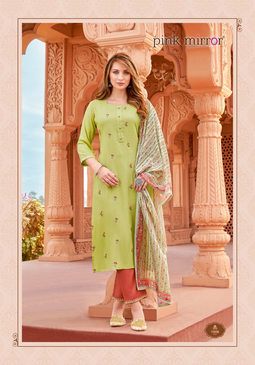 Pink Mirror Refresh Rayon Embroidery Designer Kurti Combo Set Wholesaler Surat