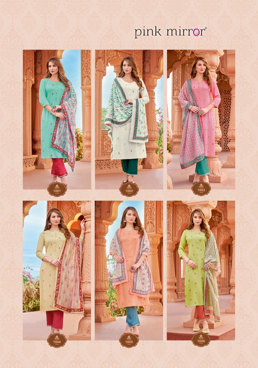 Pink Mirror Refresh Rayon Embroidery Designer Kurti Combo Set Wholesaler Surat