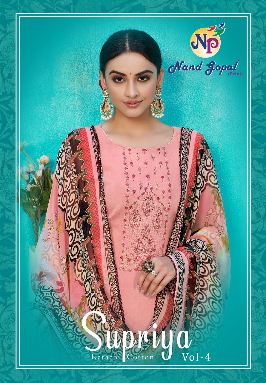 Nand Gopal Supriya Vol 4 Pure Cotton Karachi Print Salwar Suits Wholesaler Surat