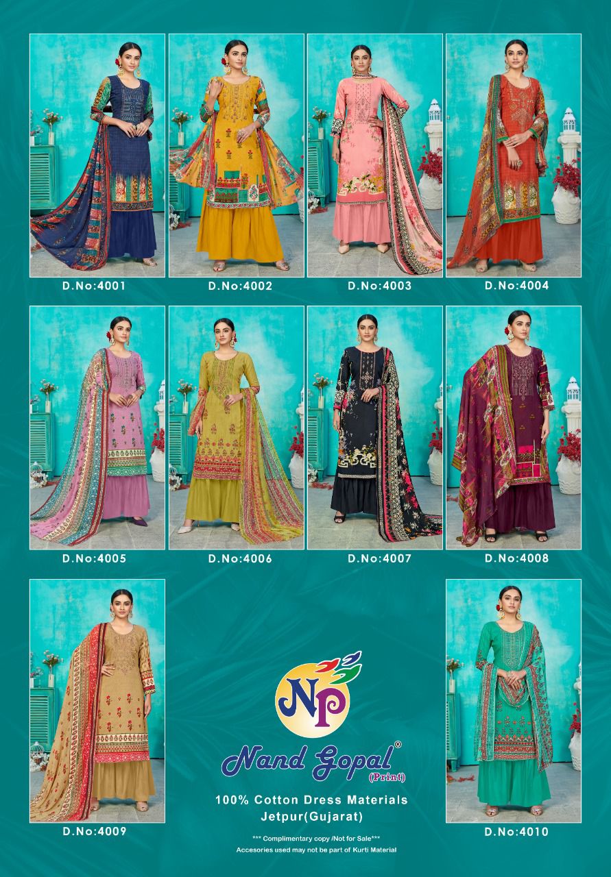 Nand Gopal Supriya Vol 4 Pure Cotton Karachi Print Salwar Suits Wholesaler Surat