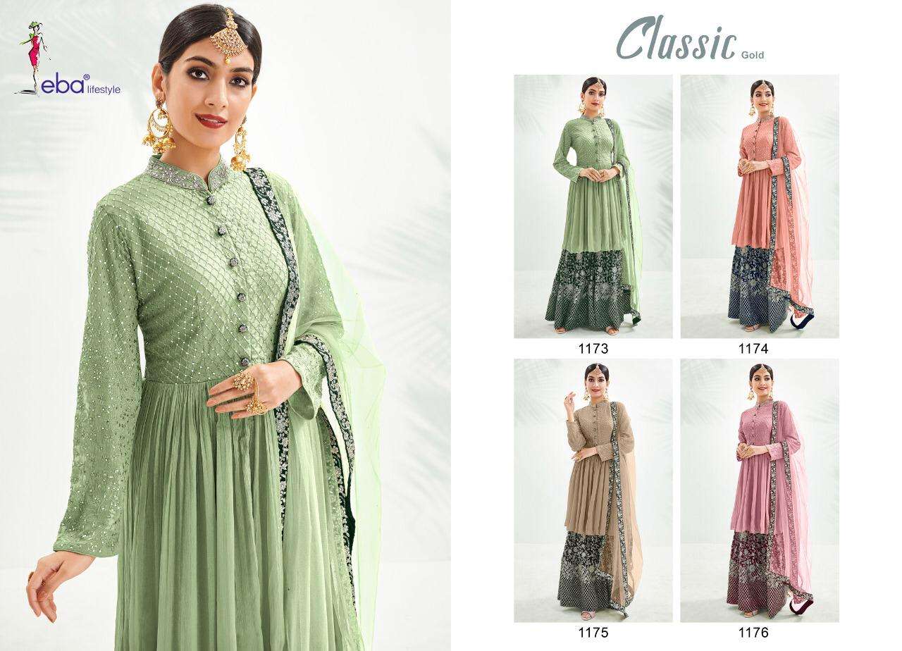Eba Lifestyle Classic Gold Vol 1 Chinnon Embroidered Salwar Suits Wholesaler Surat