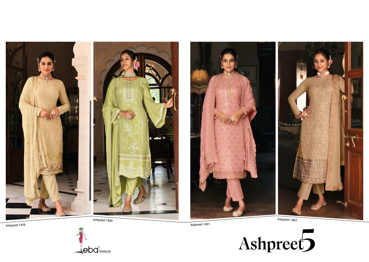 Eba Lifestyle Ashpreet Vol 5 Georgette With Embroidery Designer Suits Wholesaler Surat