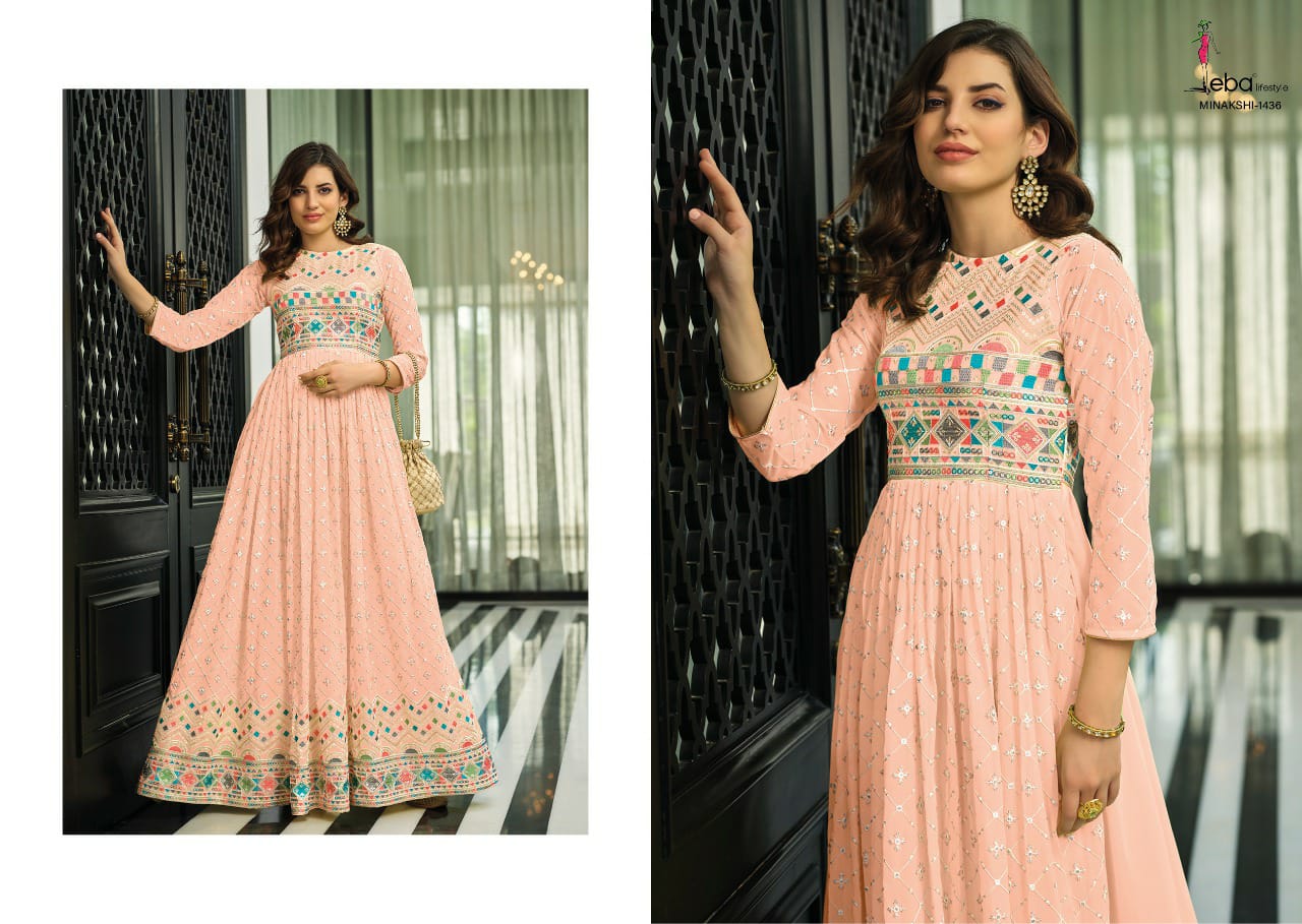 Eba Lifestyle Minakshi Georgette With Long Embroidery Gown Kurtis Wholesaler Surat