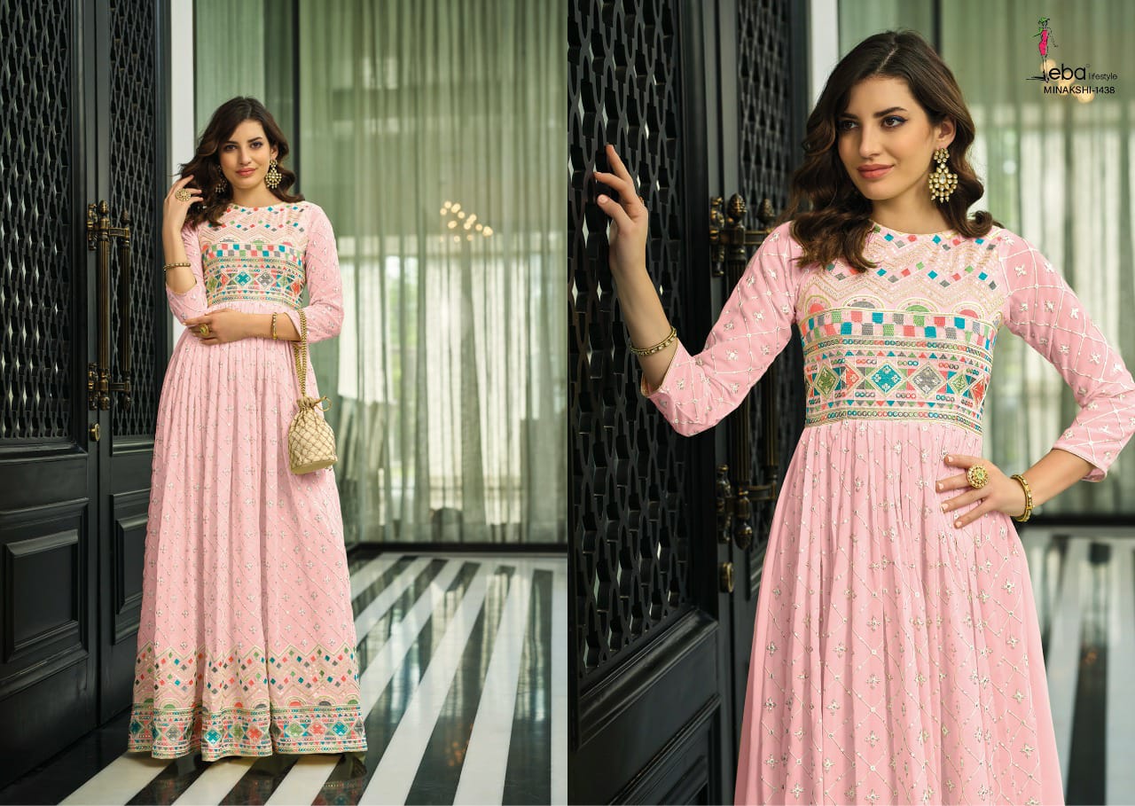 Eba Lifestyle Minakshi Georgette With Long Embroidery Gown Kurtis Wholesaler Surat