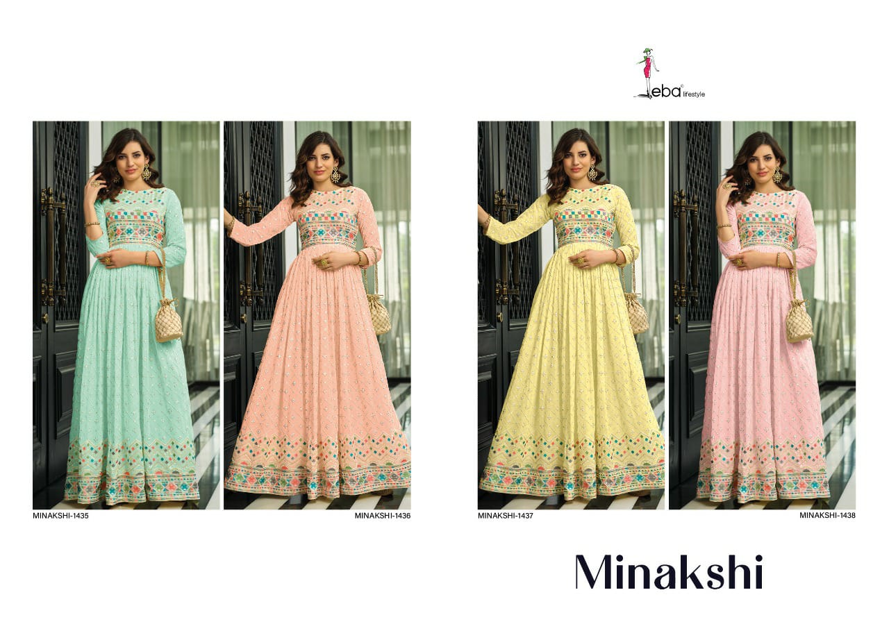 Eba Lifestyle Minakshi Georgette With Long Embroidery Gown Kurtis Wholesaler Surat