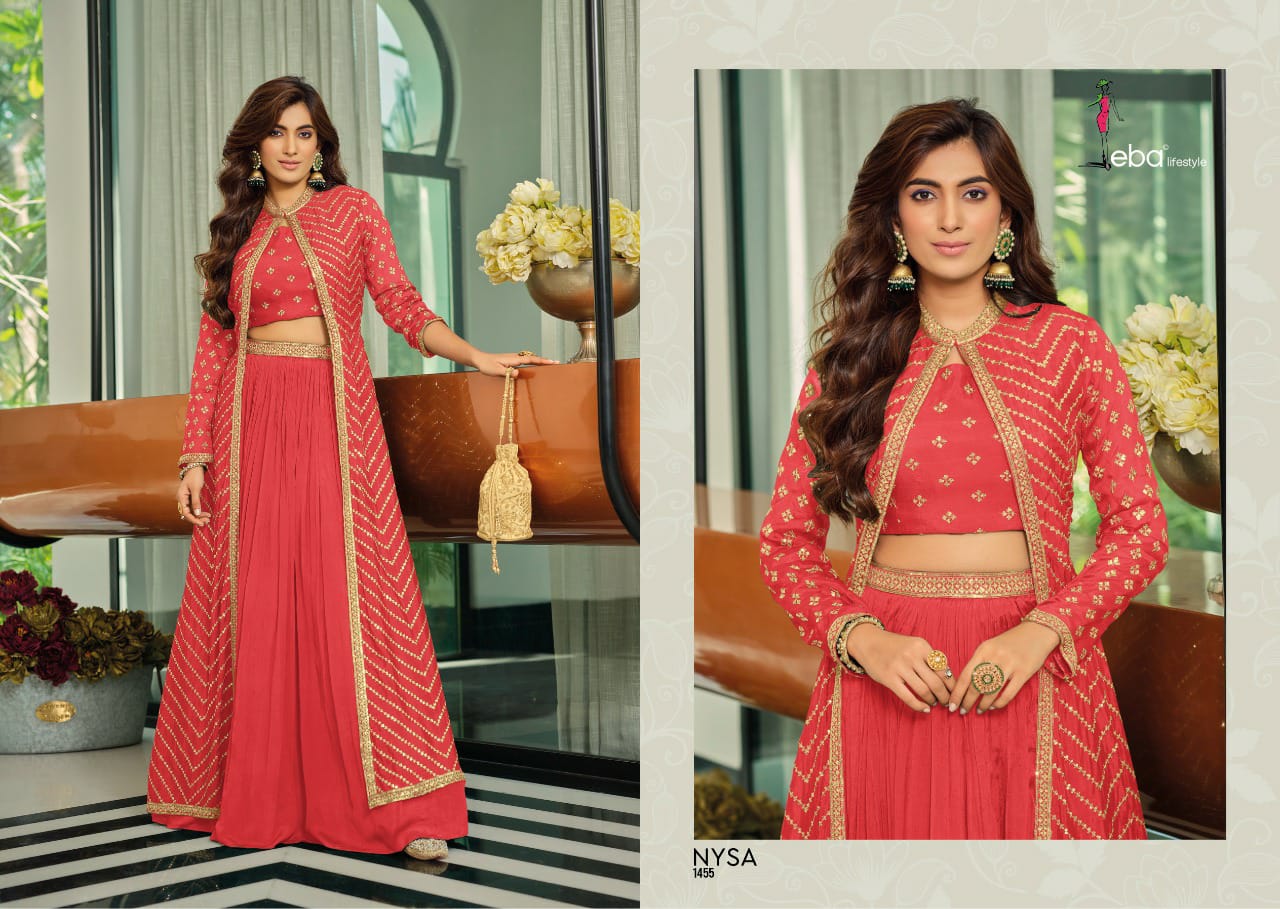 Eba Lifestyle Nysa Chinon With Heavy Embroidery Designer Ready Made Suits Wholesaler Surat