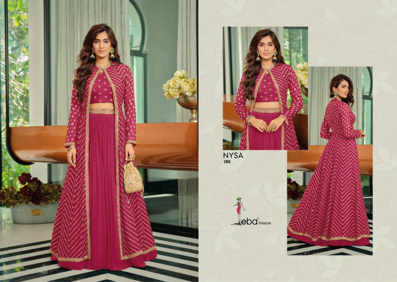 Eba Lifestyle Nysa Chinon With Heavy Embroidery Designer Ready Made Suits Wholesaler Surat