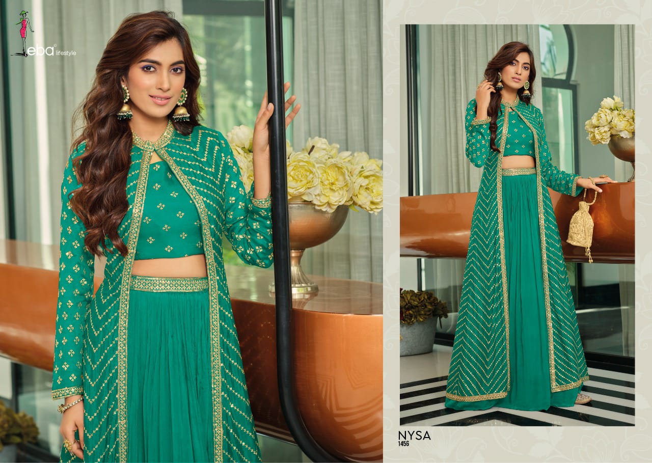 Eba Lifestyle Nysa Chinon With Heavy Embroidery Designer Ready Made Suits Wholesaler Surat