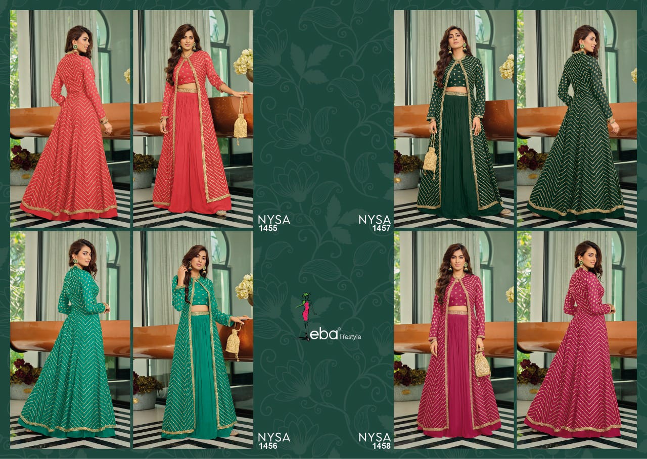 Eba Lifestyle Nysa Chinon With Heavy Embroidery Designer Ready Made Suits Wholesaler Surat