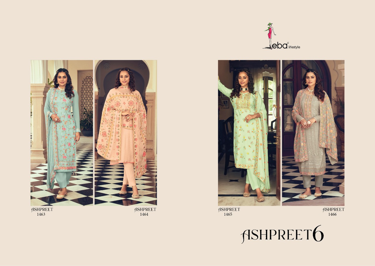 Eba Lifestyle Ashpreet Vol 6 Georgette With Heavy Embroidery Designer Suits Wholesaler Surat