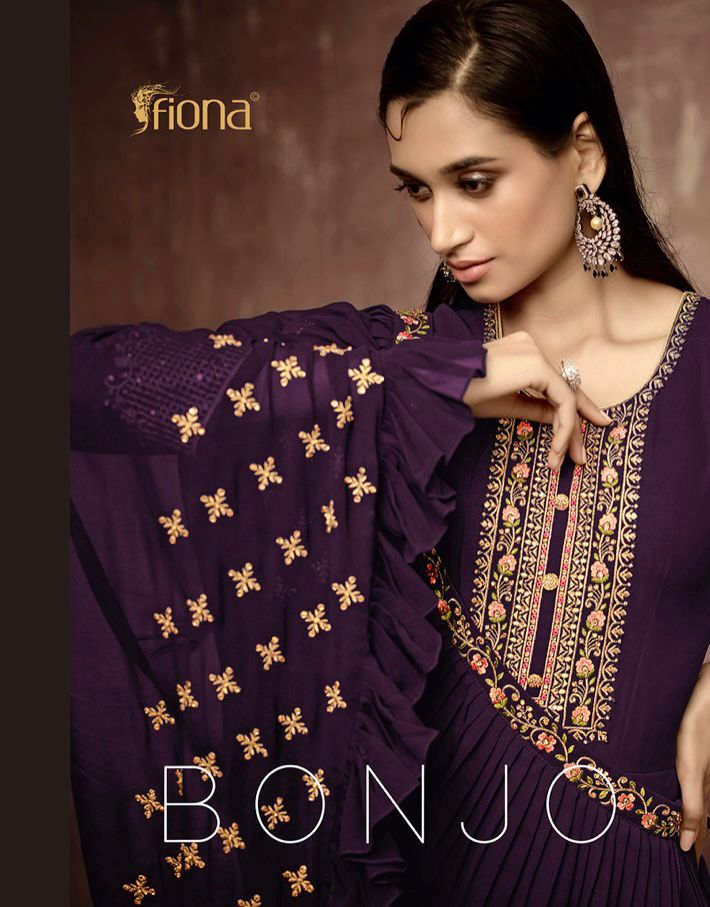 Fiona Bonjo Gorgette With Heavy Elegant Embroidery Designer Ready Made Suits Wholesaler Surat