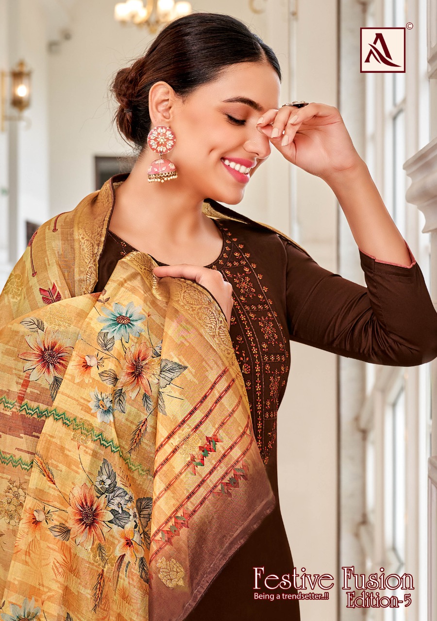 ALOK SUITS FESTIVE FUSION EDITION VOL 5 JAM COTTON FANCY WORK SUIT