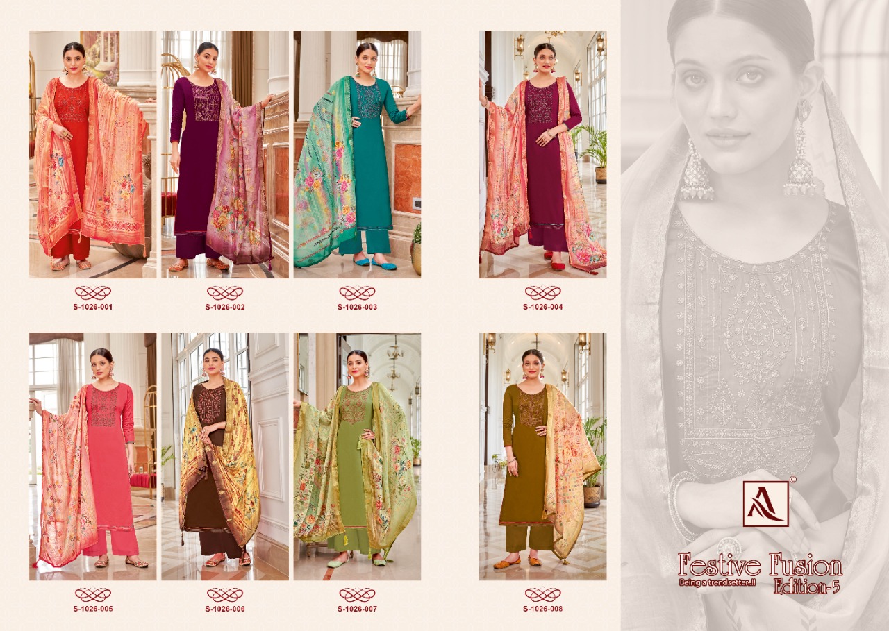 ALOK SUITS FESTIVE FUSION EDITION VOL 5 JAM COTTON FANCY WORK SUIT