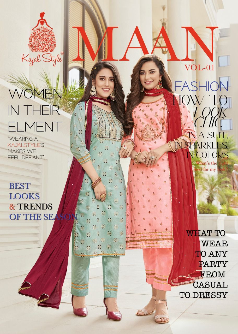 Kajal Style Maan Vol 1 Chanderi Print With Embroidery Works Kurti Combo Set Wholesaler Surat