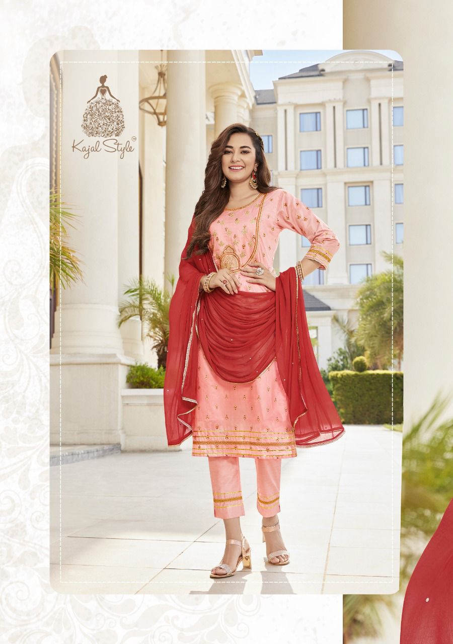 Kajal Style Maan Vol 1 Chanderi Print With Embroidery Works Kurti Combo Set Wholesaler Surat