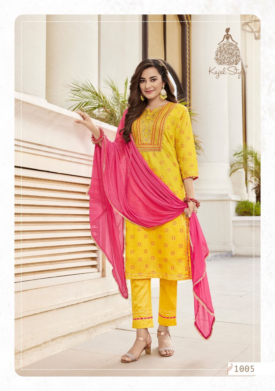 Kajal Style Maan Vol 1 Chanderi Print With Embroidery Works Kurti Combo Set Wholesaler Surat