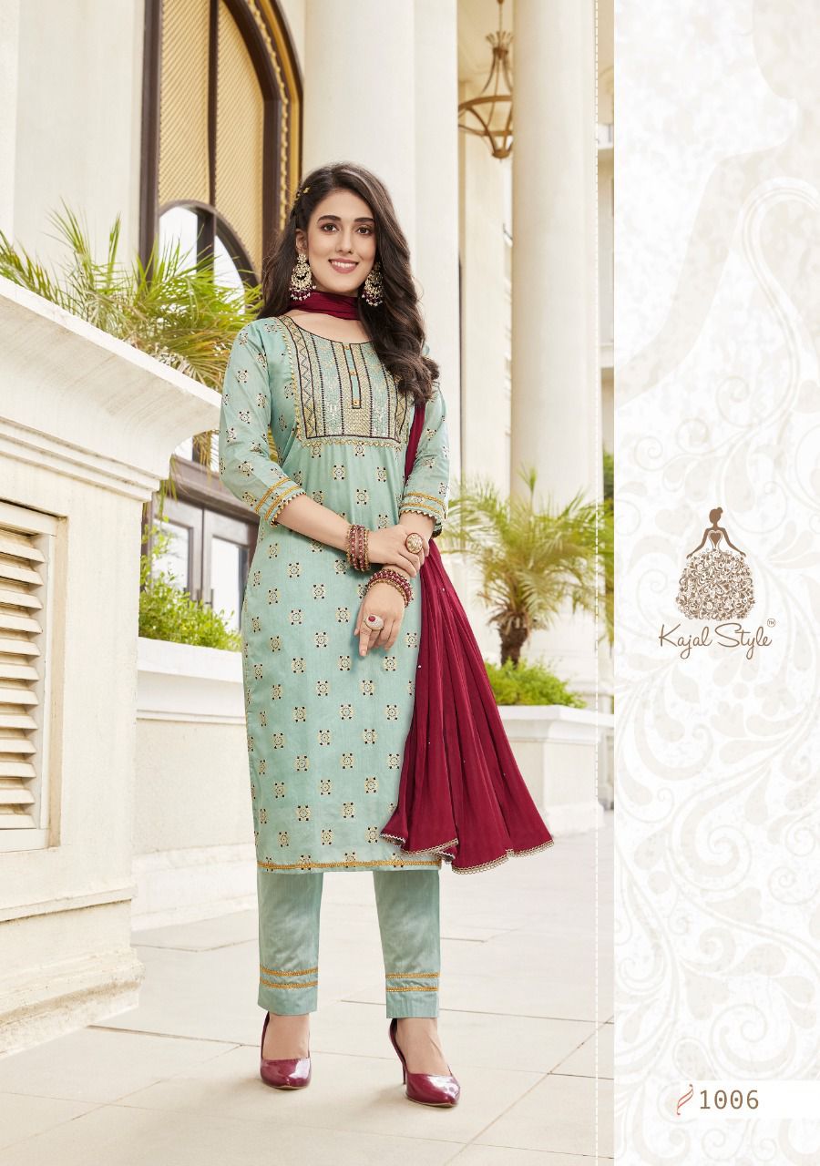Kajal Style Maan Vol 1 Chanderi Print With Embroidery Works Kurti Combo Set Wholesaler Surat