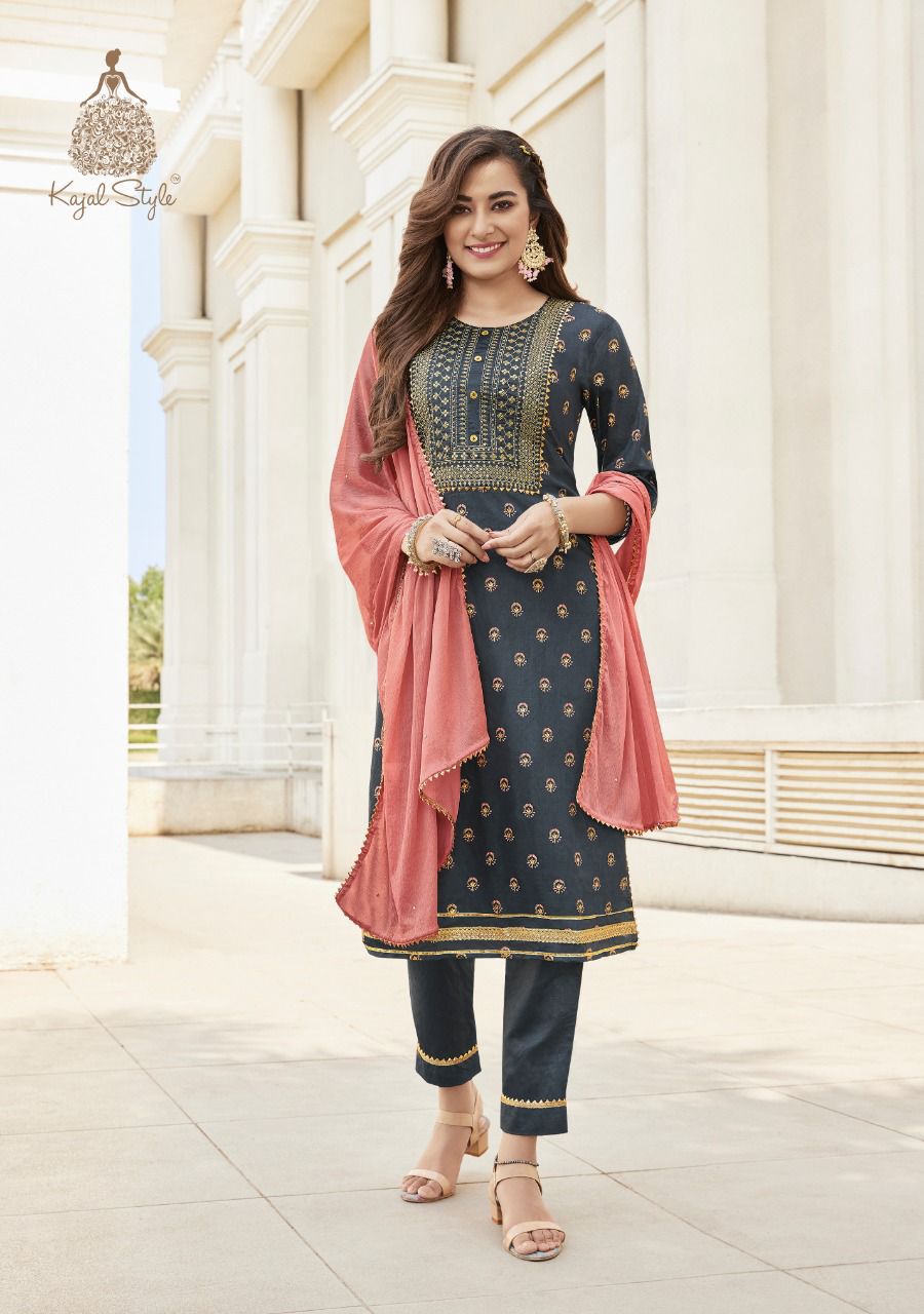 Kajal Style Maan Vol 1 Chanderi Print With Embroidery Works Kurti Combo Set Wholesaler Surat