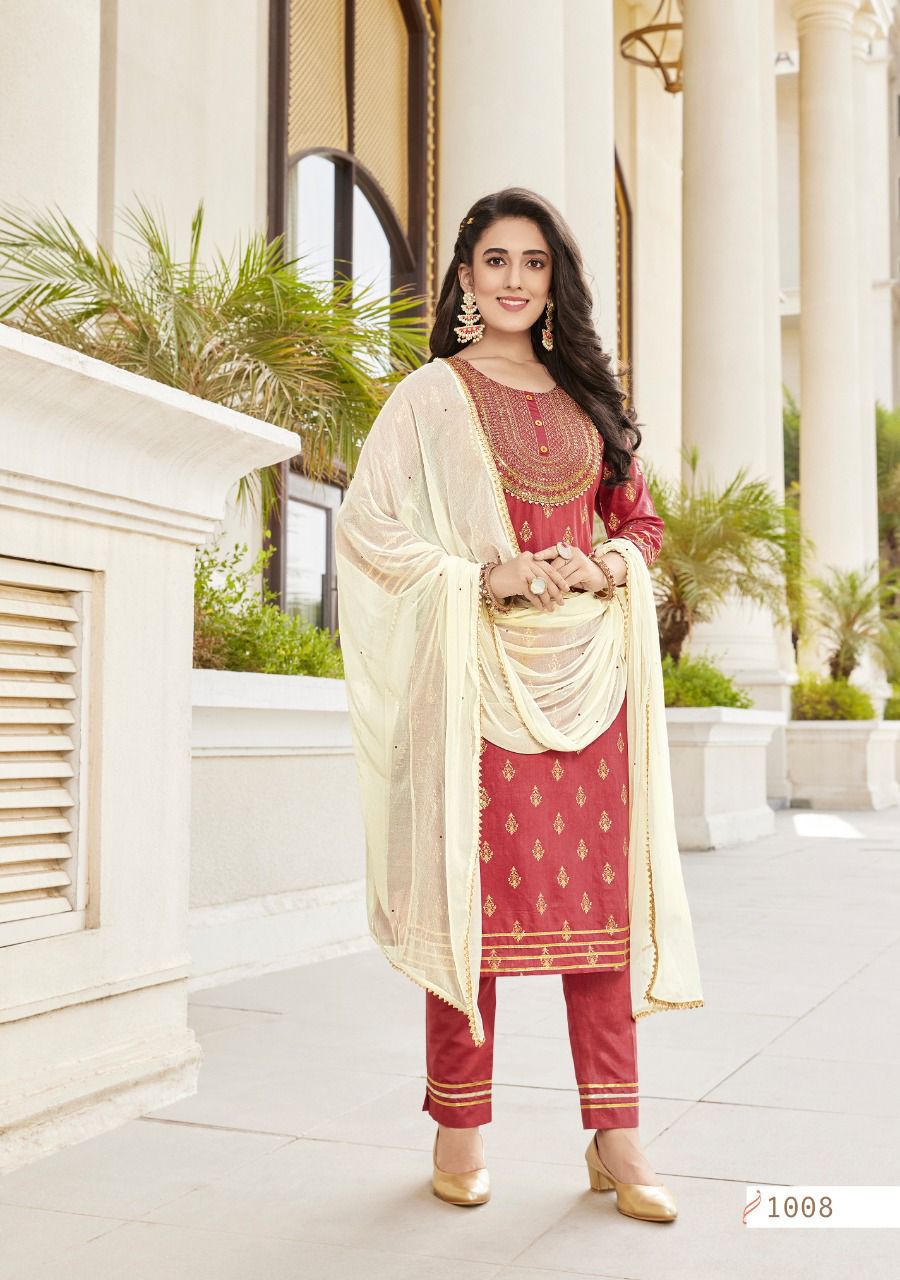 Kajal Style Maan Vol 1 Chanderi Print With Embroidery Works Kurti Combo Set Wholesaler Surat