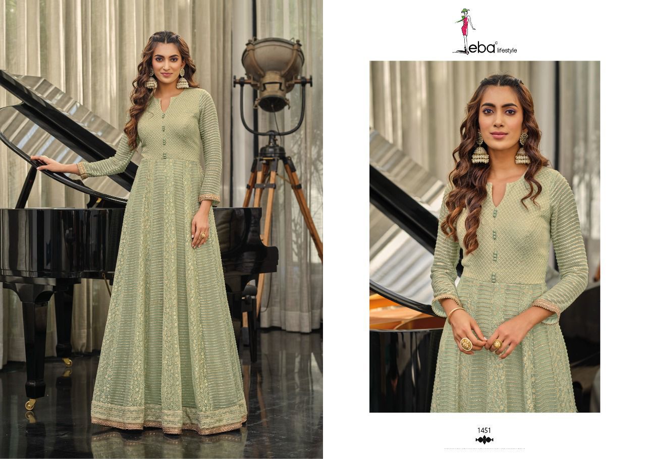 Eba Lifestyle Presents Mahira Georgette & Chinon With Embroidery Work Readmade Heavy Gown Wholesaler Surat