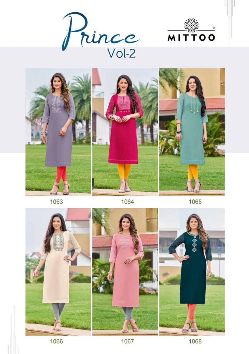 Mittoo Prince Vol 2 Heavy Rayon Fancy Kurtis Wholesaler Surat