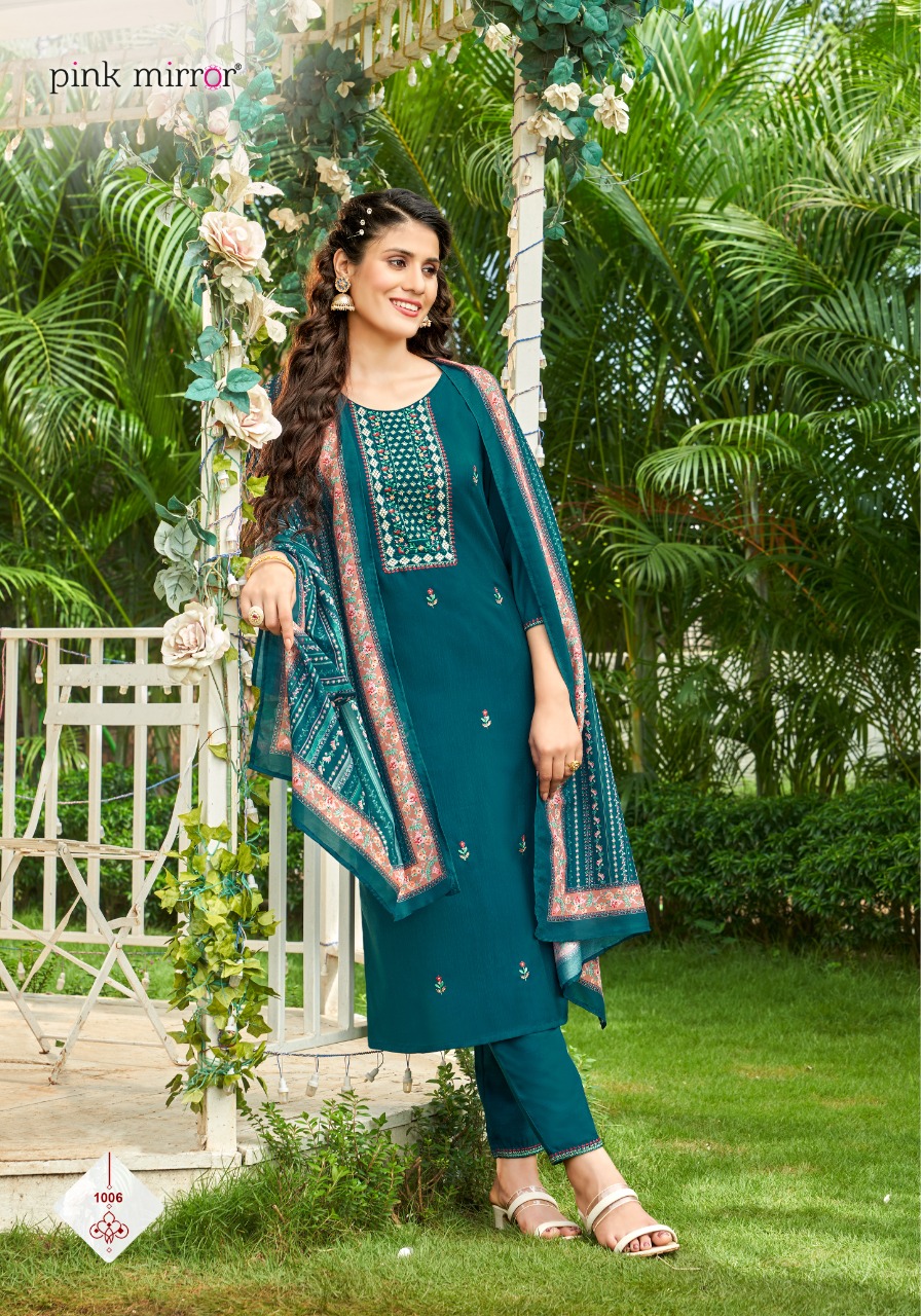 Pink Mirror Sugar Tesla Slub With Embroidery Work Kurtis Full Set Wholesaler Surat
