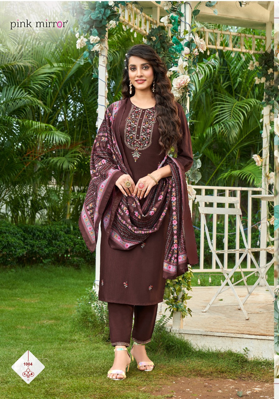 Pink Mirror Sugar Tesla Slub With Embroidery Work Kurtis Full Set Wholesaler Surat