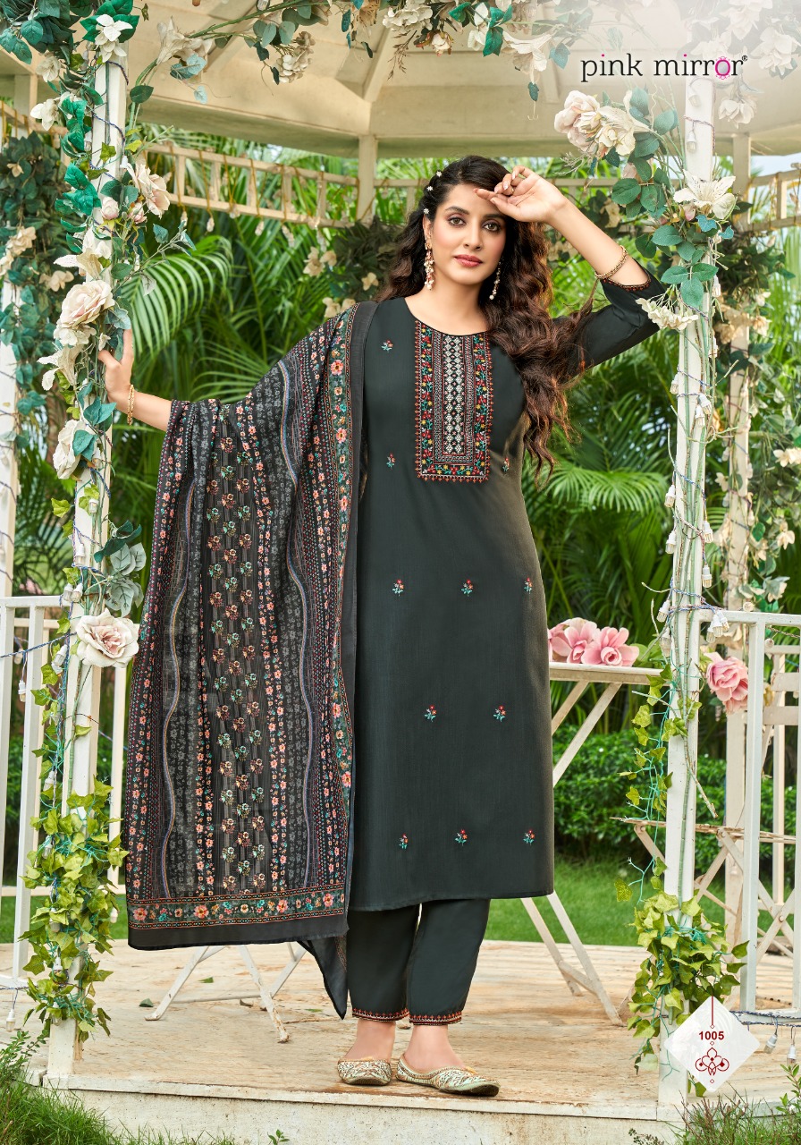 Pink Mirror Sugar Tesla Slub With Embroidery Work Kurtis Full Set Wholesaler Surat