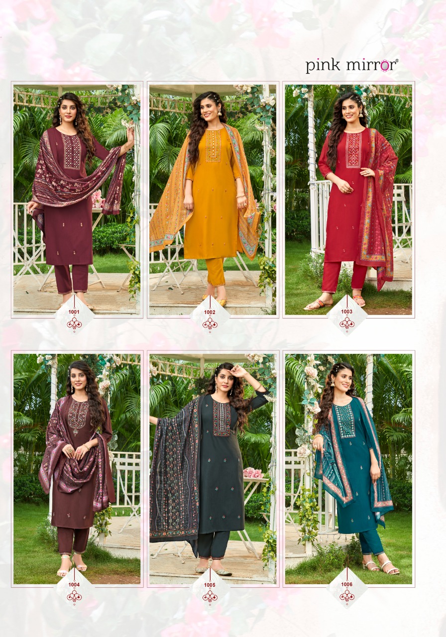 Pink Mirror Sugar Tesla Slub With Embroidery Work Kurtis Full Set Wholesaler Surat