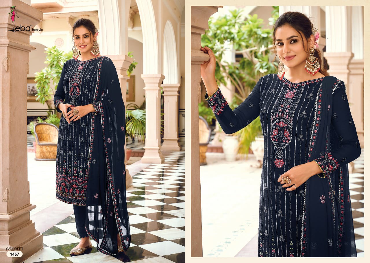 Eba Life Style Ashpreet Vol 7 Georgette With Heavy Embroidery Designer Suits Wholesaler Surat